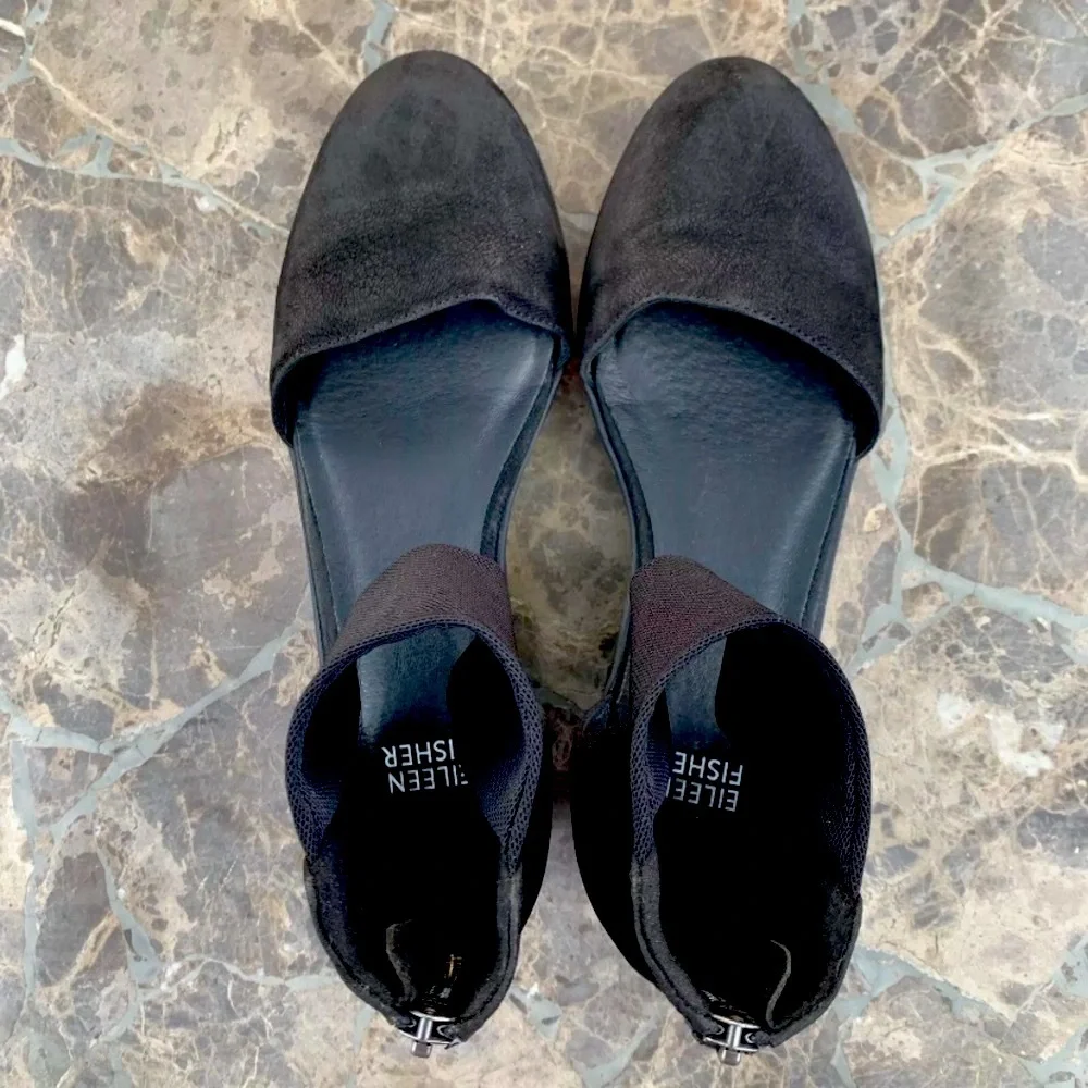 Eileen Fisher Mesh Nubuck Leather Wedge Womens SZ 6.5 Black Sandals